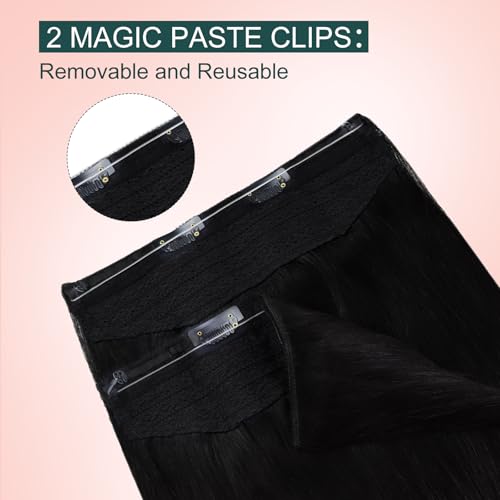 Image of Easyouth Invisible Human Hair Wire Extensions Black Hair Extensions Wire Hair Jet Black Wire Hair Extension Human Hair Add Length and Volume Secret Fish Line Human Hair Extension 14 Inch 70g
