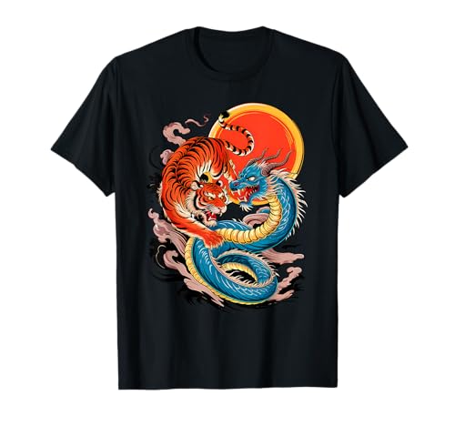 Image of Japanese Tiger Fighting Dragon Vintage Art for Men and Women T-Shirt