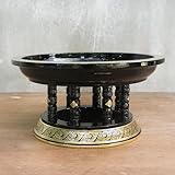 NOVICA Decorativo de madera lacada de ofrecimiento de la pieza central, 'Khantok' Negro metalizado