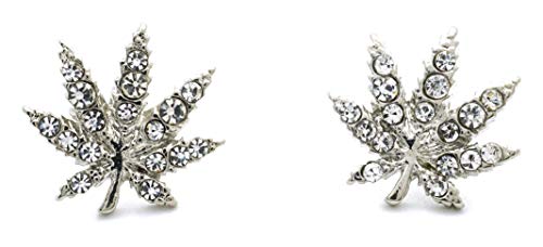 Teri's Boutique Delicate Pave Weed Leaf Coachella Rhinestone Stud Fashion Jewelry Earrings