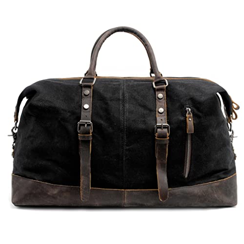 SYGZMY Hombres Bolsas de Viaje Bolsas de Equipaje de Mano Cuero de Lona Viajes de Cuero Bolsas Bolsas de Hombro Fin de Semana de Gran Capacidad de la Noche a la mañana(3-Pack)