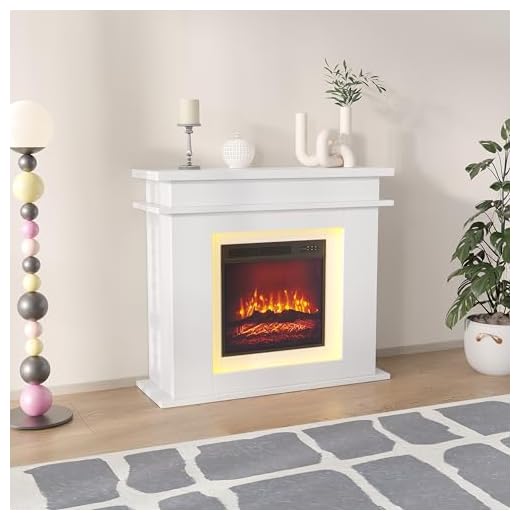 Chimenea eléctrica de pared, chimenea eléctrica de pared con efecto llama LED 3D, chimenea decorativa independiente con color y LED ajustables, calefacción eléctrica (blanca, 101 x 35 x 89)