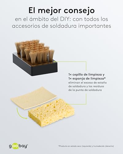 goobay Estación de soldadura digital 70W, 160–480°C, calienta en 8 segundos, pantalla LED, función de memoria, escalones de 1°C, para electrónica, modelismo y pirografía, incl. soldador y accesorios - imagen 5