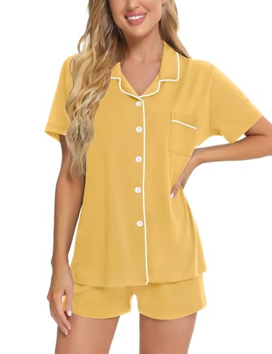 Image of SWOMOG Womens Button Down Pajamas Set Short Sleeve Sleepwear Bride Soft Pj Lounge Sets XS-3XL