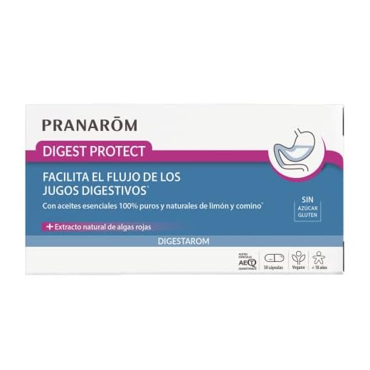 PRANAROM - Digestarom - Digest Protect - Apoya el flujo de jugos digestivos - Aceites esenciales de limón y comino 100% puros y naturales - Extracto natural de algas rojas - Vegano - 30 cápsulas