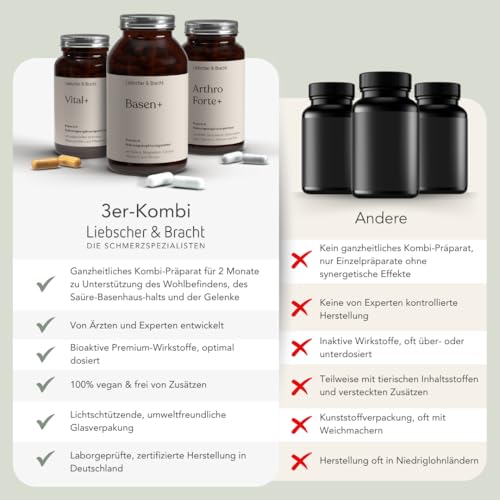 Liebscher & Bracht Premium Nahrungsergänzungsmittel 3er-Kombi: 1x Vital+ / 1x Arthro Forte+ / 1x Basen+ für 2 Monate, vegan, lactose- & glutenfrei, laborgeprüft