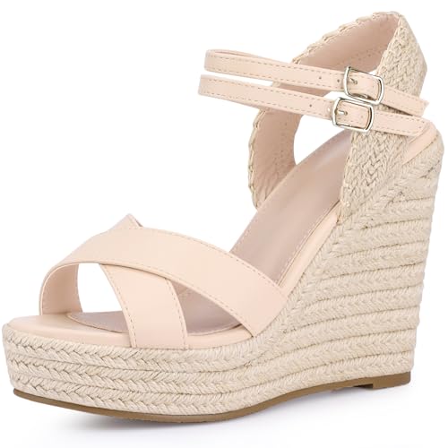 Allegra K Allegra K Women's Espadrilles Platform Wedges Open Toe Wedge Heel Beige Sandals 8.5 M US
