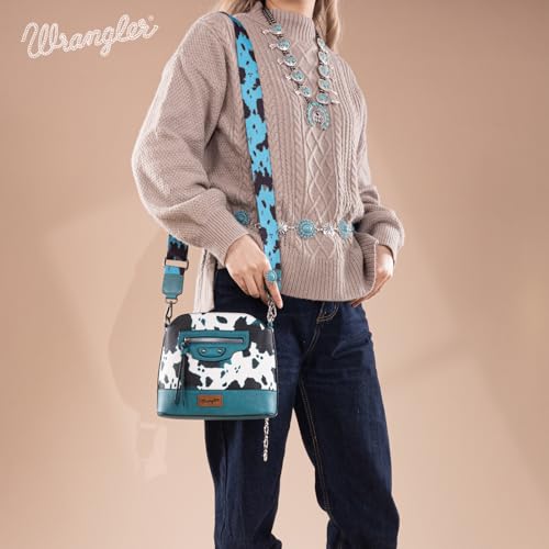 Image of Wrangler Cow Print Crossbody Bag for Women Western Cross Body Purse with Signature Strap