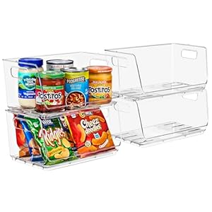 Sorbus Stackable Storage Bins Open Front – Clear Stackable Storage Bins – Pantry Bins for Storage and Organization – Acrylic Stackable Bins for Kitchen – Clear Pantry Organizer Bins (Small 4 Pack)