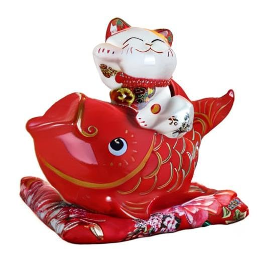 Amazon.co.jp: ホワイトセラミック招き猫フィギュア招き猫フォーチュン