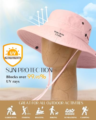 Image of FURTALK Sun Hats for Women Ponytail Wide Brim Summer Packable Cowboy Hat | 100% Nylon, Convertible Cowboy Style, Foldable & Packable, Adjustable Drawstring, Ideal for Hiking, Gardening, Beach Boating