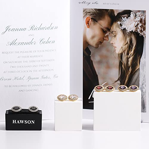 Image of HAWSON Cufflinks for Men, Gold Diamond Crystal Cufflinks for Groom Husband Personalized Gifts, Mens Formal Wedding Business Cufflinks, Luxurious Gorgeous Cuff Links French Shirt Accessories