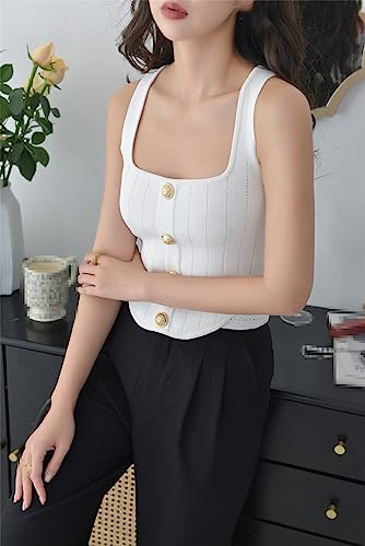 Niiyyjj Women Sleeveless 3 Colors Spuare Collar Irregular Hem Short Streetwear Knitted Tank Vest Tops4