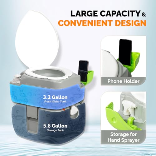 Image of VINGLI Portable 5.8 Gallon Camping Toilet with Hand Spray,Large Capacity Tank for Camping,Boat /Truck (Grey, 5.8 Gallon)