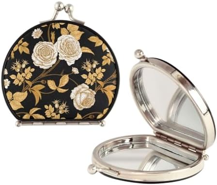 Makeup Mirror Vintage Gold Floral Compact Mirror for Women,Mini P...