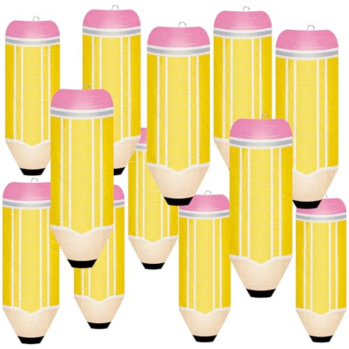 12 Pcs Pencil Hanging Paper Lanterns Colorful Back to School Lanterns for Back to School First Day of School Classroom Decor Supplies