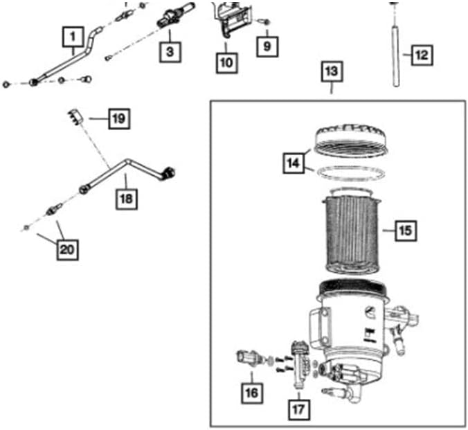 Fuel Filter Assembly 68157290AB 68157291AA 68157290AA Compatible For Ram 2500 3500 4500 5500 2013-2018 6.7L L6 Turbo Diesel Engine with 5 Micron Element and Filter Cap