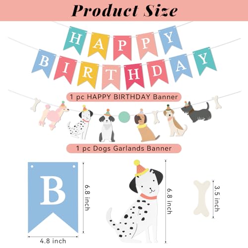 Image of Dog Happy Birthday Banner, Dog Themed Birthday Decoration, Colorful Dogs Party Decorations with Dogs Garlands Banner for Pet Puppy Birthday Party Supplies