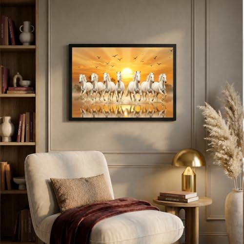 Image of Suneree 7 Horse Vastu Wall Painting (Landscape Collection) (Natural, Design 25, 48L x 33W cm)