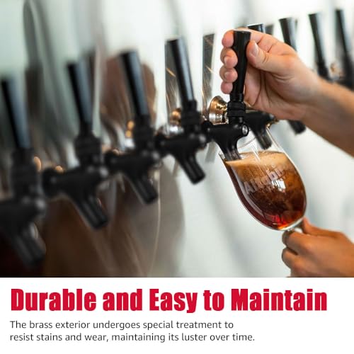 MRbrew Black Beer Faucet, Stainless Steel Core Commercial Kegerator Draft Beer Faucet for Dispenser with Beer Tap Handle & Plug, No Leaks Beer Keg Tap fit Home Bar Homebrew Beer Tower