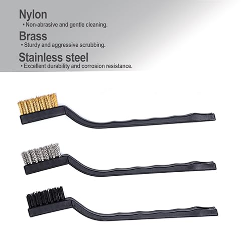 Image of 18 Pcs Mini Stainless Steel Wire Brush Set for Cleaning Welding Slag Rust, Wire Bristle Scratch Brush Set, Curved Handle Brushes(3 Styles: Brushes of Stainless Steel /Nylon /Brass Bristles