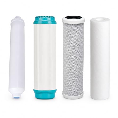 Bbagua Pack 4 Filtros Ósmosis Inversa 5 Etapas – Recambio Universal 10” con Sedimentos 5 Micras, Carbón GAC, Carbón Block y Postfiltro Coco 1/4”