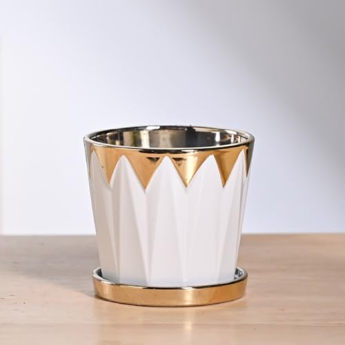 Image of UGAOO Crown Ceramic Pot - 5 Inch | Ceramic pots for Indoor Plants | Flower Pot for Garden Ceramic | Ceramic planters for Home Decor (Silver)