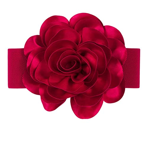 Women Big Floral Elastic Wide Waist Belt Stretch Cinch Waistband Decorative with Flower for Dress
