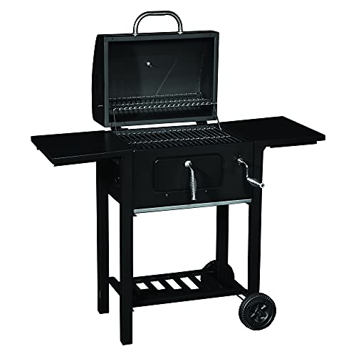 Hairy Bikers Barbecue à charbon de bois avec grille de réchauffement et étagères pliables à deux voies, jauge de température et poignées en acier inoxydable avec cendrier amovible, deux aérations Cover