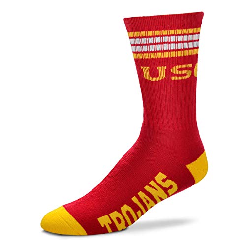 For Bare Feet NCAA USC Trojans 4 Stripe Deuce Crew Sock Team Color MEDIUM