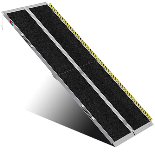 Image of WHALEMOTOR Portable Wheelchair Ramp 8FT, Anti-Slip Aluminum Folding Portable Ramp, Wheelchair Ramps for Home, Weight Capacity Up to 800 LBS, with Transition Plates Above and Below, Loading Dock Plates