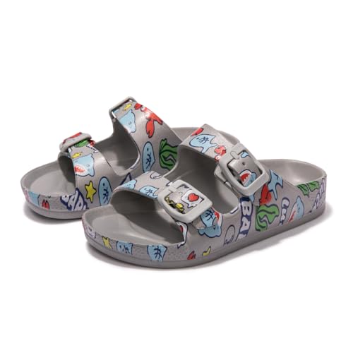 Image of FUNKYMONKEY Kids EVA Slides Waterproof Slip-on Pool Sandals for Boys Girls | Lightweight Plastic Sandals with Adjustable Double Buckle, Boys Girls Comfortable Non-slip Summer Shoes for Beach, Daily Wear