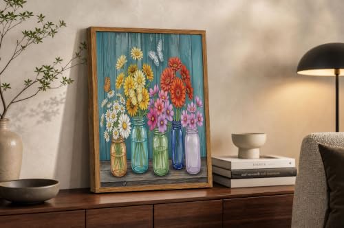 Décoration murale salon tableau fleurs papillons peinture toile 80x120
