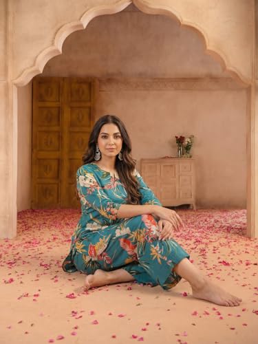 Image of Leriya Fashion Kurta Sets for Woman | Co ord Set for Women Stylish | Kurti Set for Woman | Short Kurti for Women | Kurtis | Ethnic Jaipuri Straight Kurta Set with Palazzo Pants | Salwar Suit for Party Outfits