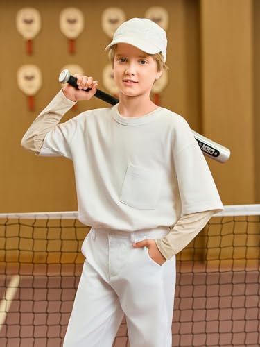 Haloumoning Boys Long Sleeve Athletic T-Shirts Kids Quick Dry Youth Performance Active Basic Tees 5-14 Years3