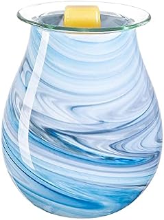 Electric Candle Warmer Art Glass Aromatherapy Wax Melts Burner Aroma Night Light Decorative Lamp for Gifts Home and Decor (Ocean wave blue)
