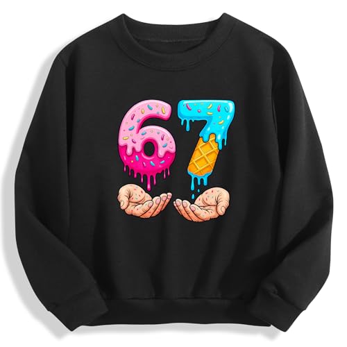 DFZZKLP Kids 67 Six Seven 6 7 Ice Cream Hands Crewneck Sweatshirt Sweater Polyester Cotton for Boys Girls Black 4-5T