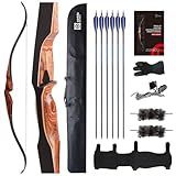 Sanlida Archery 60' Royal X8 One-Piece Bow Traditional Wooden Hunting Bow Handmade Hunting Bow and Arrows Kit for Adults & Traditional Archers, RH Only (40lbs, Red Wood)