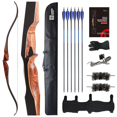 Sanlida Archery 60' Royal X8 One-Piece Bow Traditional Wooden Hunting Bow Handmade Hunting Bow and Arrows Kit for Adults & Traditional Archers, RH Only (40lbs, Red Wood)