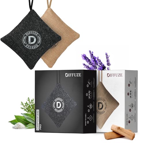 Image of DIFFUZE Camphor Bag Air Freshener | Natural Jute Bag with Herbs, Lavender, Sandalwood and Charcoal | Air Freshener for Car, Wardrobe, Drawers, Kitchen & Travel Bags (Beige, Black, Combo Pack)