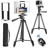 Tripod, PEYOU 60' Camera Tripod for iPhone iPad GoPro, Phone Tripod Stand with 2-in-1 Phone/Tablet Holder & Remote Shutter, Adjustable Portable Travel Tripod [Carry Bag] for Vlog/Video/Photography