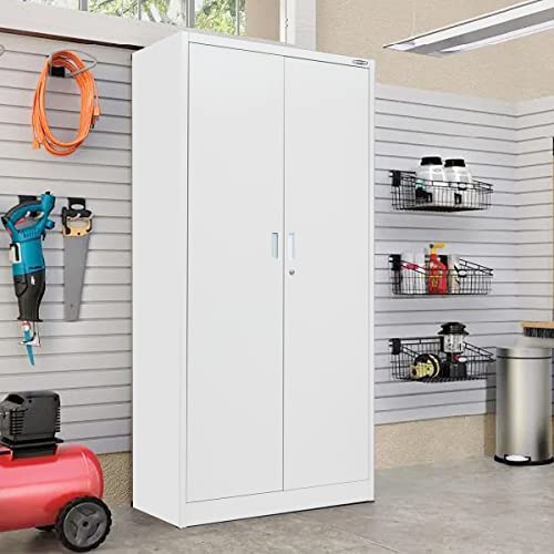 Besfur Metal Storage Cabinet, 71" H Tall Metal Cabinets With 4 Adjustable Shelves And Locking Doors, Classic Steel Storage Cabinet For Home, School, Office, Garage (Grey) #TOP5