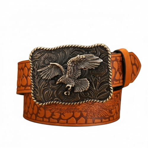 Ceinture western en cuir PU robuste et boucle animal en relief