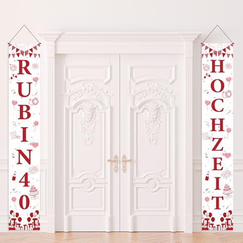 Rubin Hochzeit 40 Jahre Deko - 2 Rubinhochzeit Türbanner mit Rubin 40 und Hochzeit Jubiläumsdekoration für Für Jubiläum Hochzeit Geburtstag Brautdusche Valentinstag