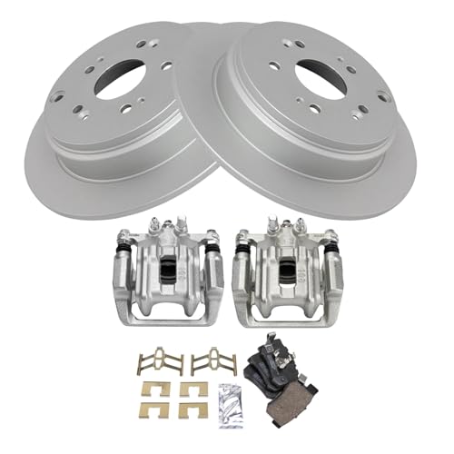 Image of TRQ Rear Brake Pad and Rotor Set Ceramic Solid Rotors Calipers