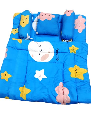 Baby Love Baby Cotton 5 Pcs. Bedding Set with Neck Pillow,Mattress, Quilt,Two Boosters (0-18 Months) -Blue