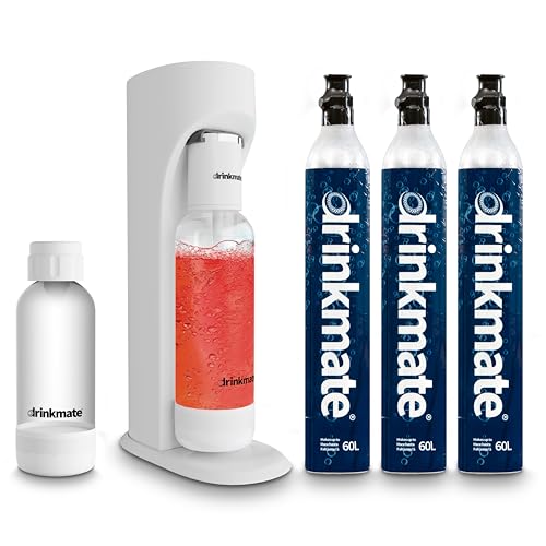 Image of Drinkmate OmniFizz Sparkling Water Maker & Soda Streaming Machine | Carbonates Any Drink | ULTIMATE BUNDLE | Includes Three 60L CO2 Cartridges + Two BPA-Free Bottles (Classic White)