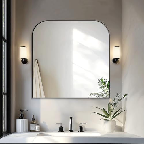 Bathroom Vanity Mirror 30 x 30 Black Metal Framed Wall Mirror for Over Sink Living Room Bedroom Entryway Decor