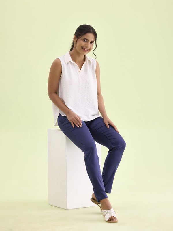 Image of GO COLORS Women Mid Rise Polyester Shiny Pant