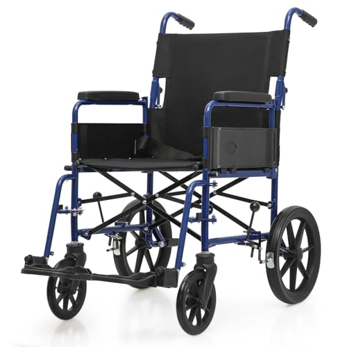 Magshion Foldable Transport Wheelchair for Adults 300 Lbs, Heavy Duty Transport Chair for Seniors, Wheel Chair with Removable Armrests & Swing-Away Footrests, 18